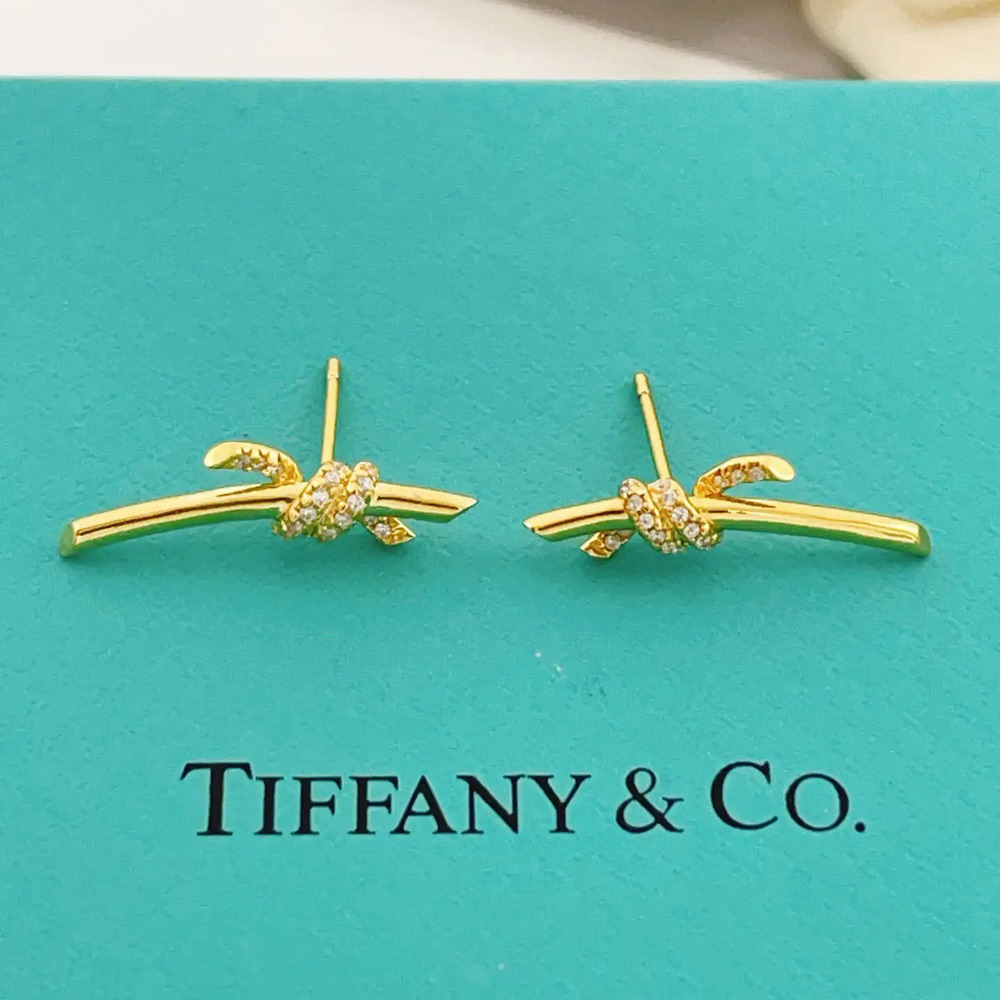 Tiffany & Co. Gold Diamond-Studded Rope Knot Earrings